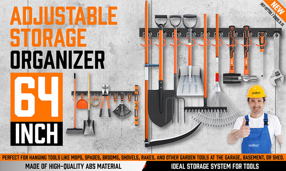 64" Wall Mount Tool Hanger Garden Storage Organizer Mop Broom Holder Hook Pegs - TOGA Multiverse