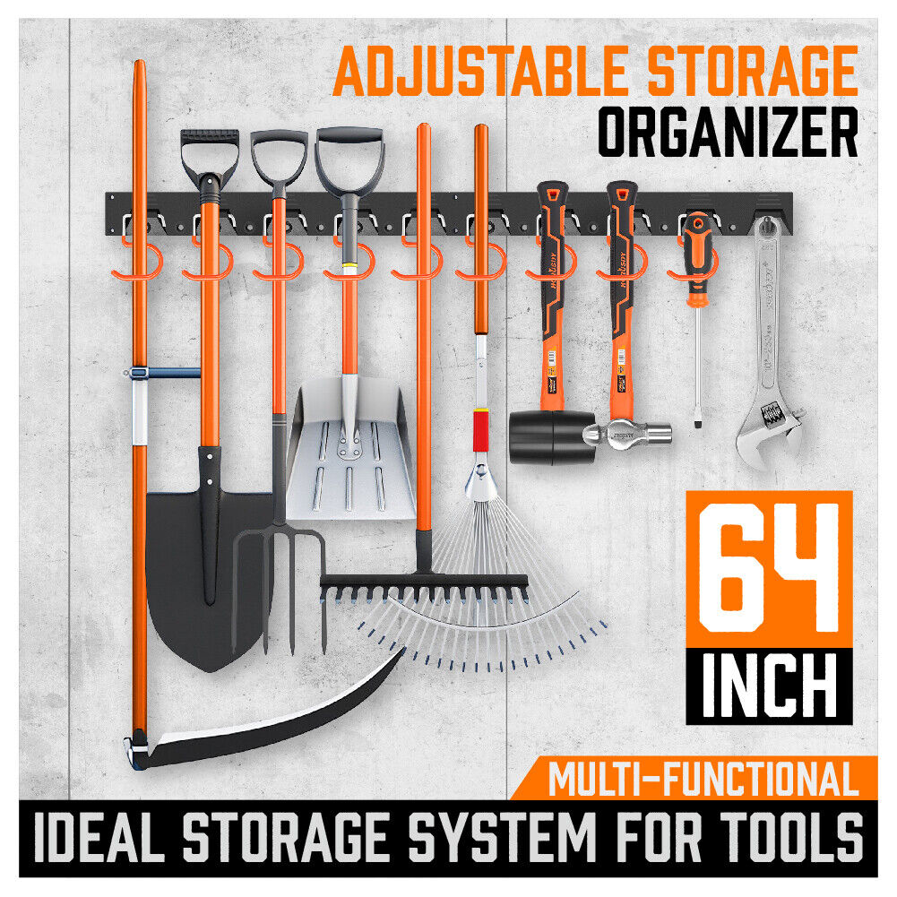 64" Wall Mount Tool Hanger Garden Storage Organizer Mop Broom Holder Hook Pegs - TOGA Multiverse