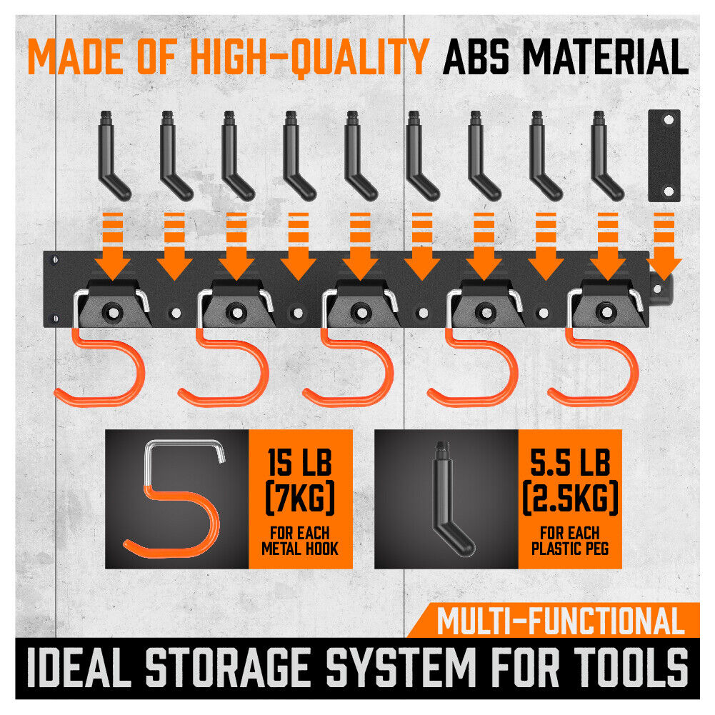 64" Wall Mount Tool Hanger Garden Storage Organizer Mop Broom Holder Hook Pegs - TOGA Multiverse