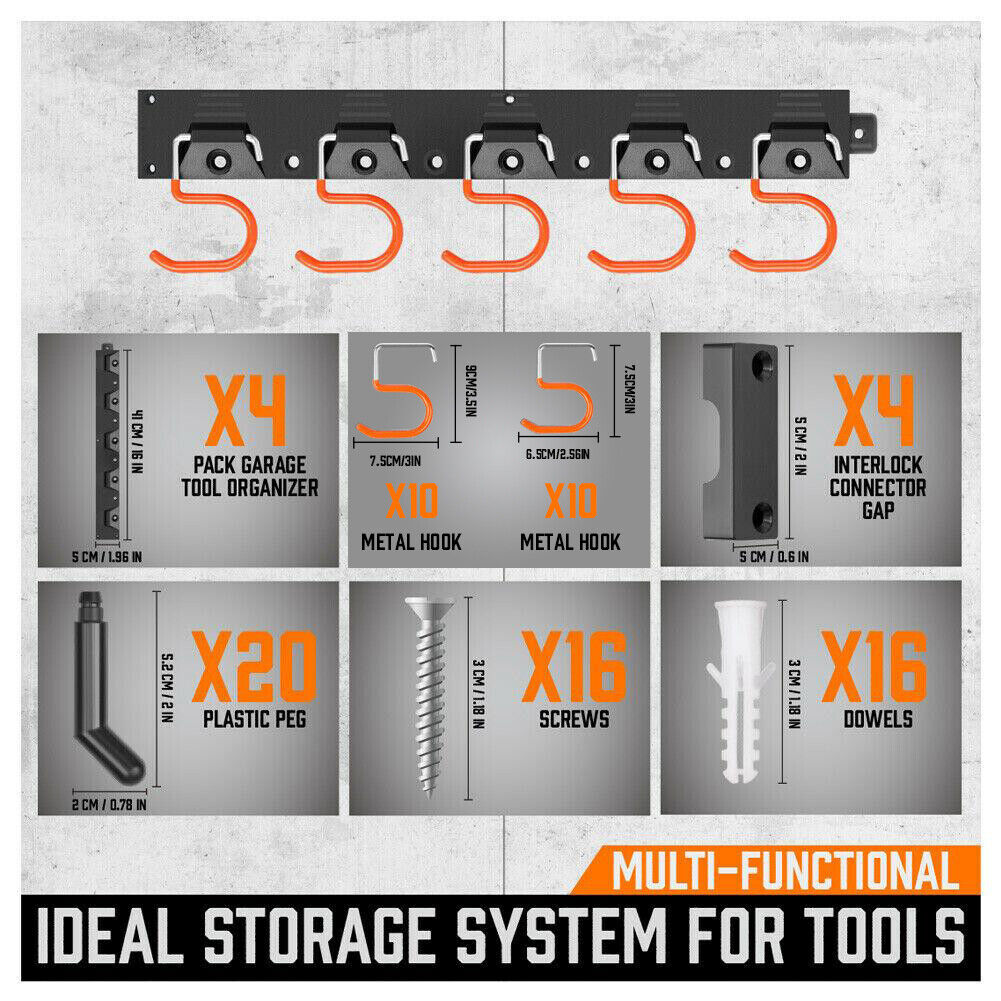 64" Wall Mount Tool Hanger Garden Storage Organizer Mop Broom Holder Hook Pegs - TOGA Multiverse