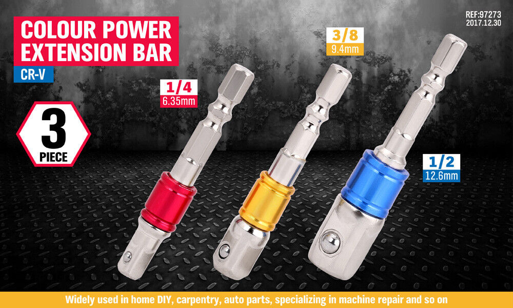 3Pc Socket Bit Adaptor Set Drill Nut Driver Power Extension Bars 1/4" 3/8" 1/2" - TOGA Multiverse