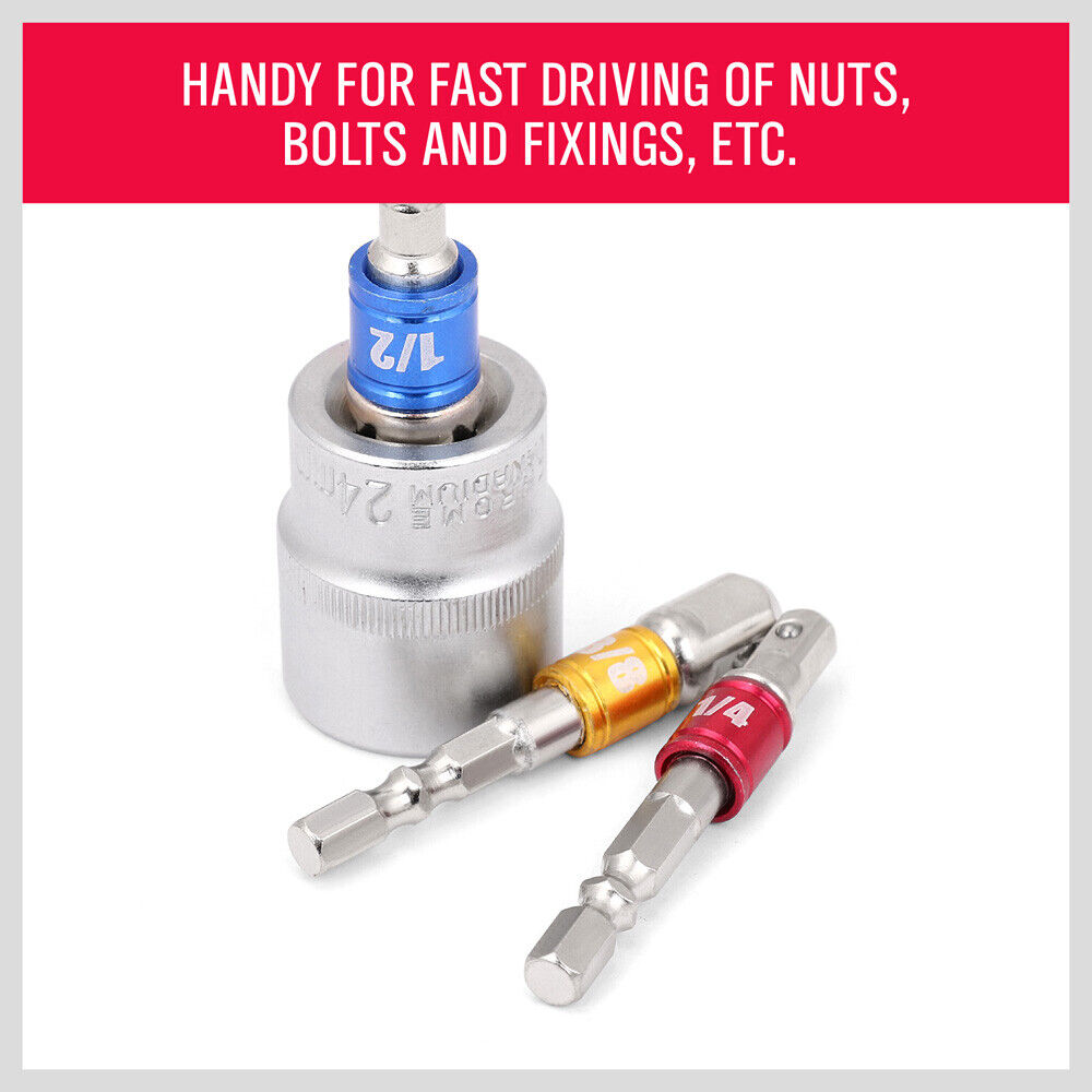 3Pc Socket Bit Adaptor Set Drill Nut Driver Power Extension Bars 1/4" 3/8" 1/2" - TOGA Multiverse