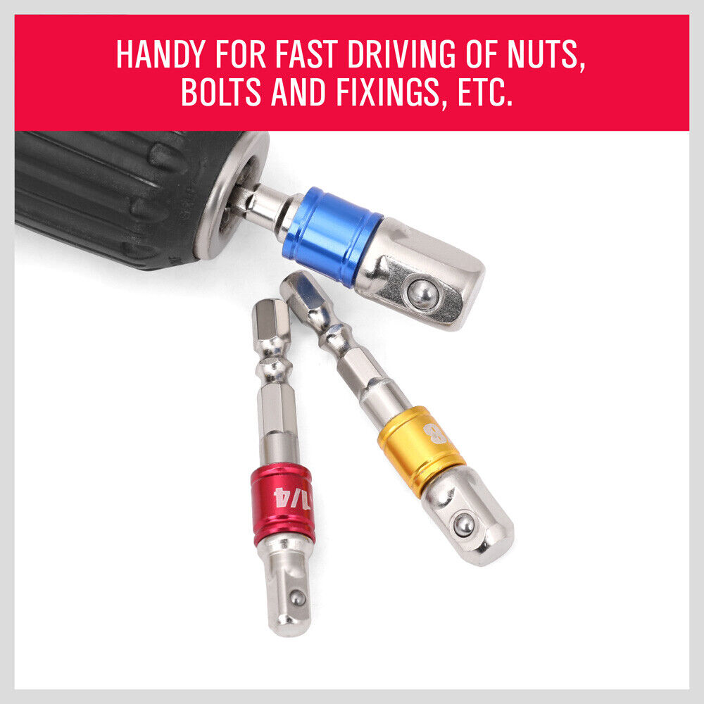 3Pc Socket Bit Adaptor Set Drill Nut Driver Power Extension Bars 1/4" 3/8" 1/2" - TOGA Multiverse