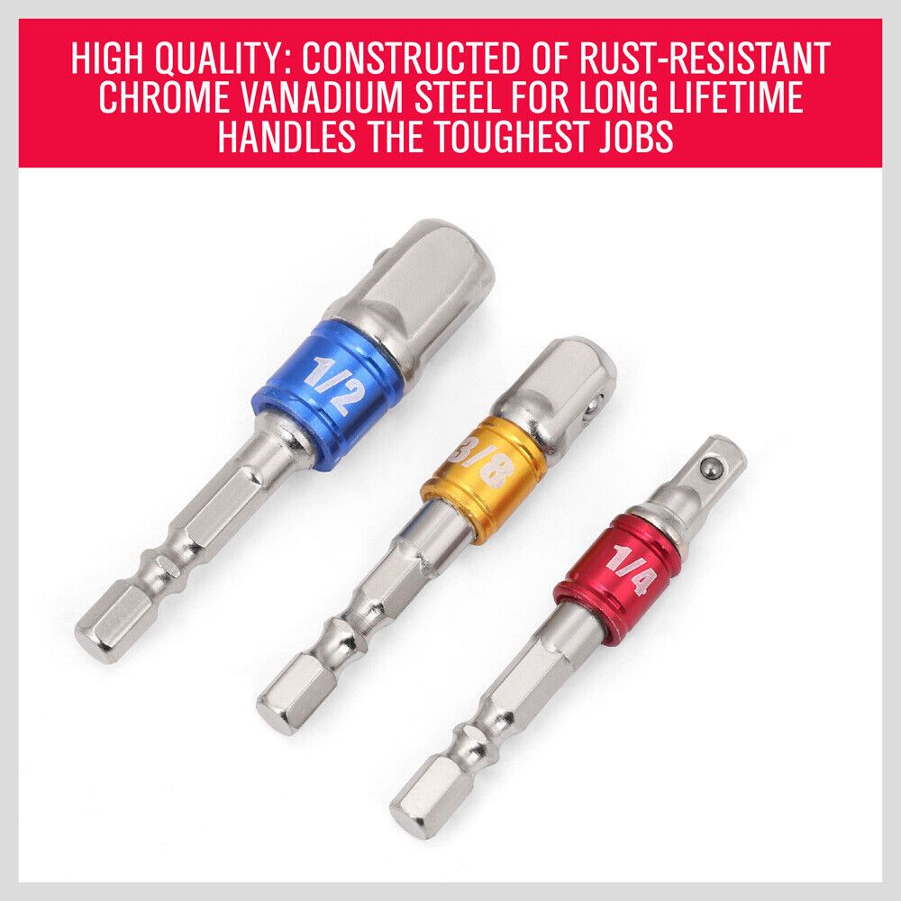 3Pc Socket Bit Adaptor Set Drill Nut Driver Power Extension Bars 1/4" 3/8" 1/2" - TOGA Multiverse