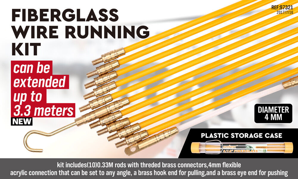 3.3m ⏀ 4mm Fibreglass Electricians Push Pull Rods Cable Cavity Contractors Duct - TOGA Multiverse