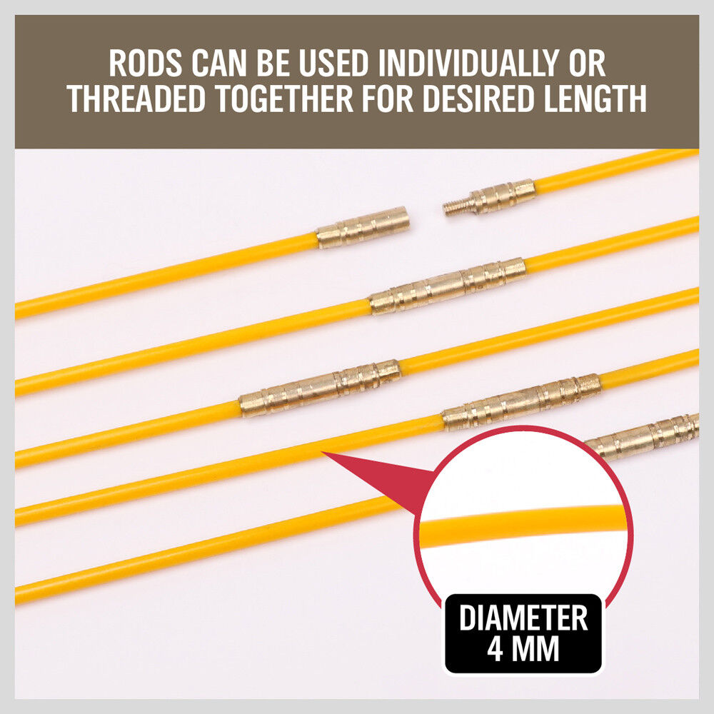 3.3m ⏀ 4mm Fibreglass Electricians Push Pull Rods Cable Cavity Contractors Duct - TOGA Multiverse