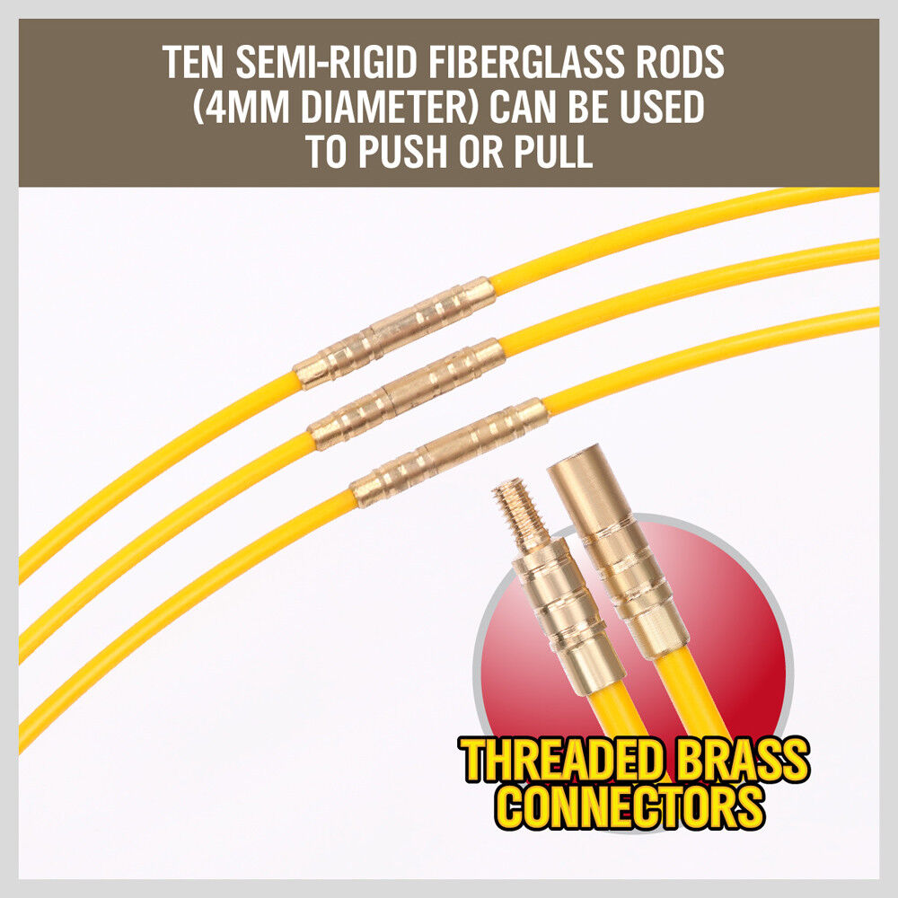 3.3m ⏀ 4mm Fibreglass Electricians Push Pull Rods Cable Cavity Contractors Duct - TOGA Multiverse