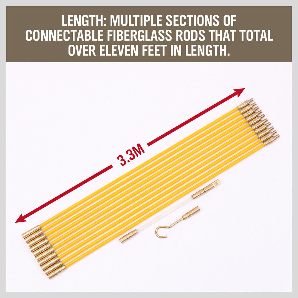 3.3m ⏀ 4mm Fibreglass Electricians Push Pull Rods Cable Cavity Contractors Duct - TOGA Multiverse