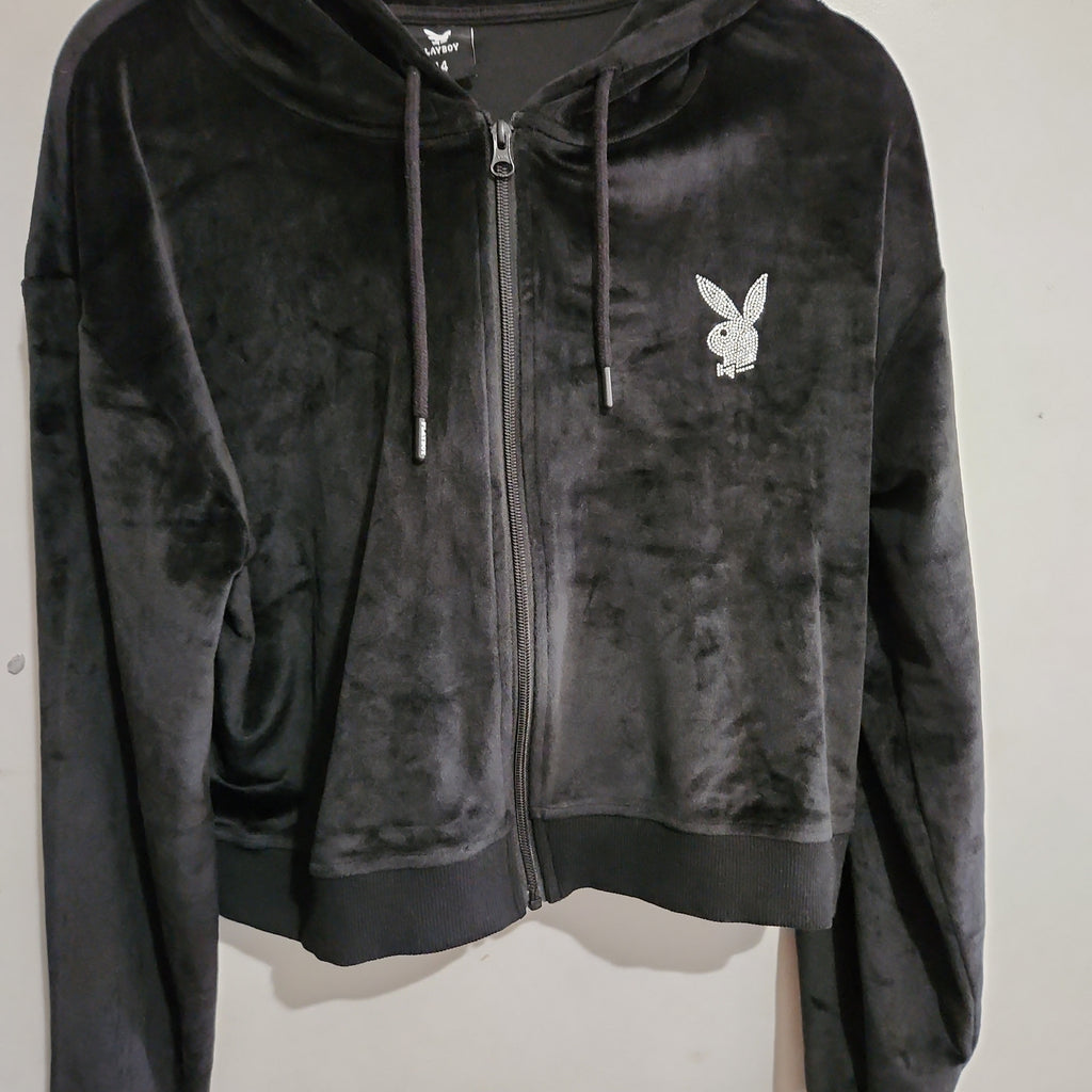 Black velour playboy diamante US 14 (18-20) hoodie - TOGA Multiverse