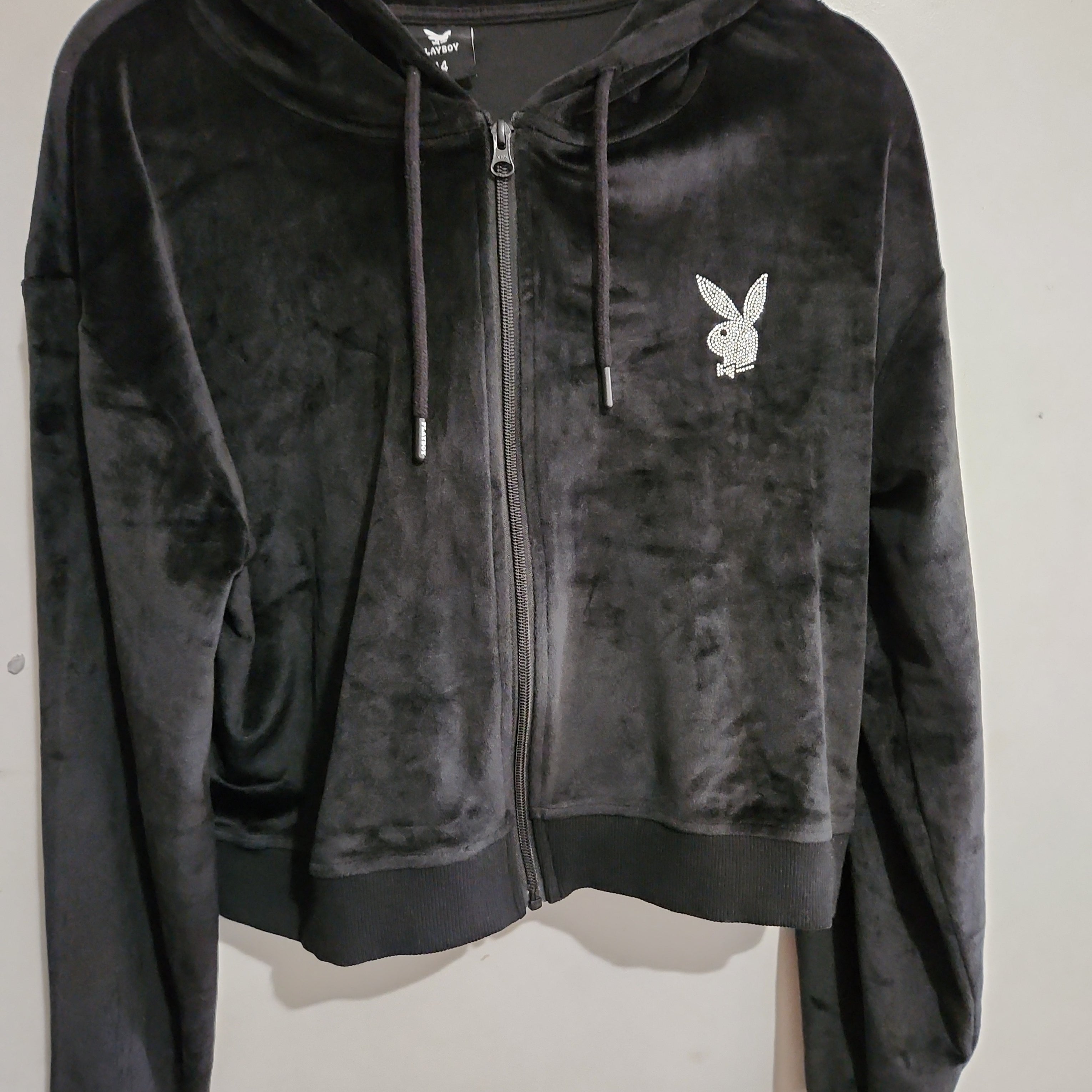 Black velour playboy diamante US 14 (18-20) hoodie - TOGA Multiverse
