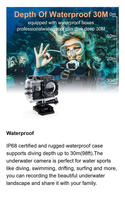 Action Camera 4K HD 16MP WiFi Waterproof 30M Sports Camera With 140° Wide Angle BLUE COLOUR