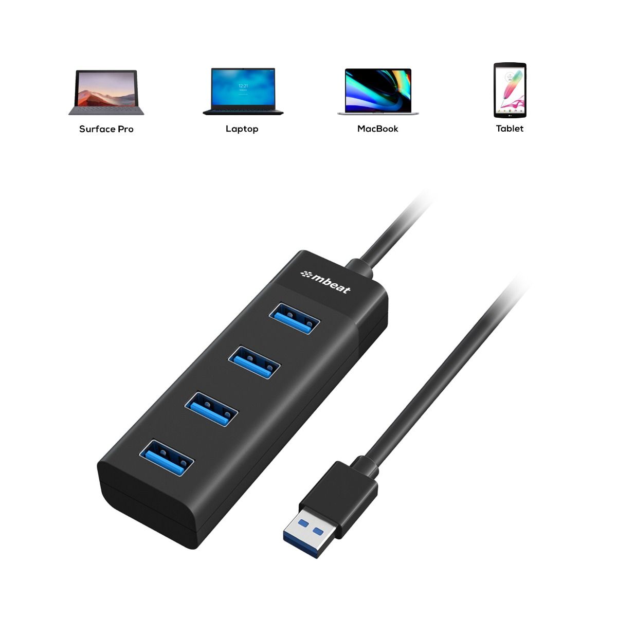 mbeat 4-Port USB 3.0 Hub - Black - TOGA Multiverse