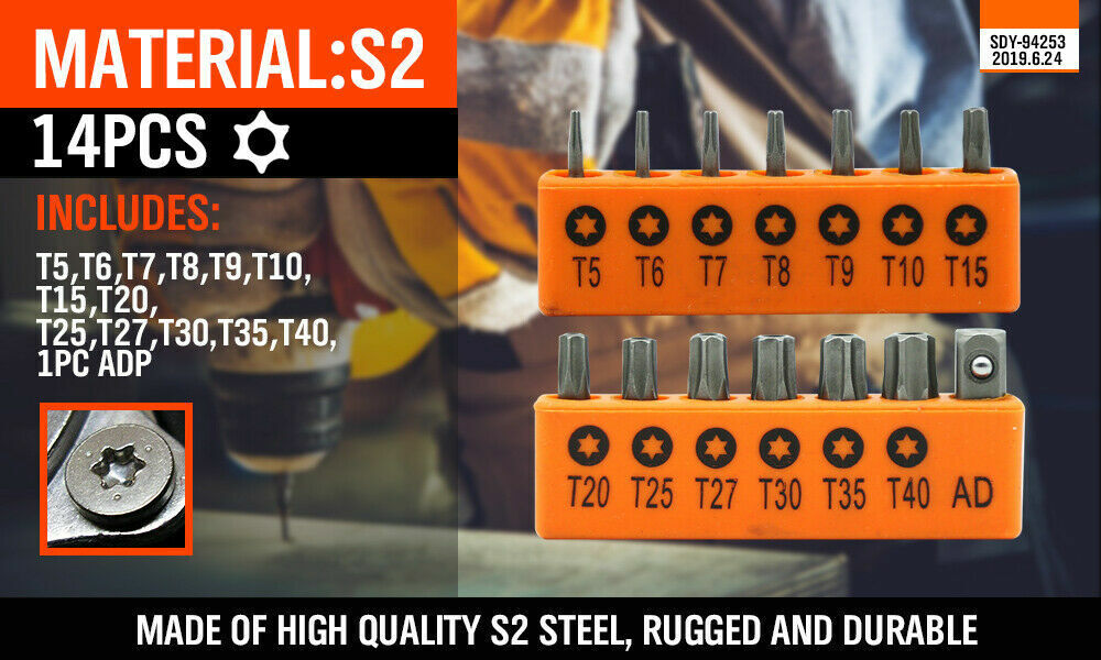 14Pc Torx Key Bit Set Tamper Proof Star Wrench Bits T5-T40 Socket Adapter S2 New - TOGA Multiverse