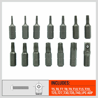 14Pc Torx Key Bit Set Tamper Proof Star Wrench Bits T5-T40 Socket Adapter S2 New - TOGA Multiverse