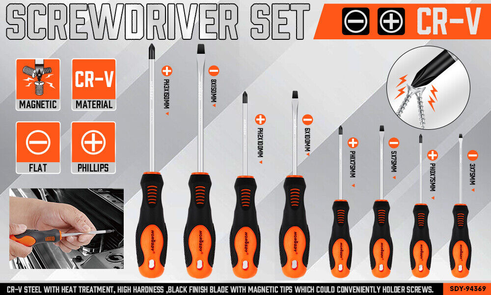 HORUSDY 8Pc Magnetic Screwdriver Set Non-slip Handle Phillips Slotted Tool New - TOGA Multiverse