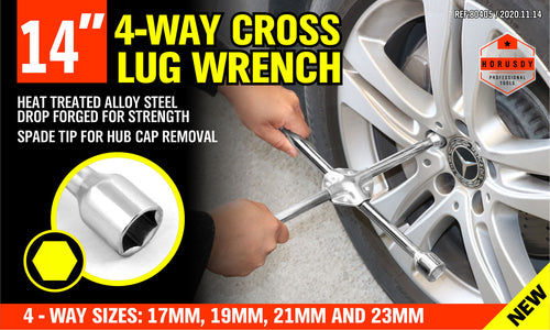 14" Wheel Brace Spanner 4-way Cross Wrench Car Tyre Nut 17 19 21 23mm Socket - TOGA Multiverse