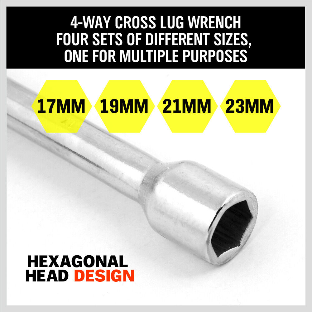 14" Wheel Brace Spanner 4-way Cross Wrench Car Tyre Nut 17 19 21 23mm Socket - TOGA Multiverse