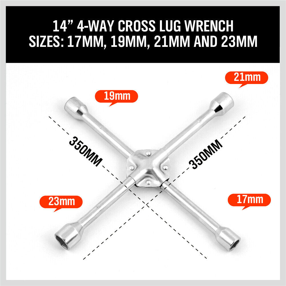 14" Wheel Brace Spanner 4-way Cross Wrench Car Tyre Nut 17 19 21 23mm Socket - TOGA Multiverse