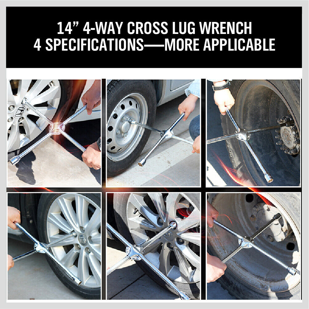 14" Wheel Brace Spanner 4-way Cross Wrench Car Tyre Nut 17 19 21 23mm Socket - TOGA Multiverse