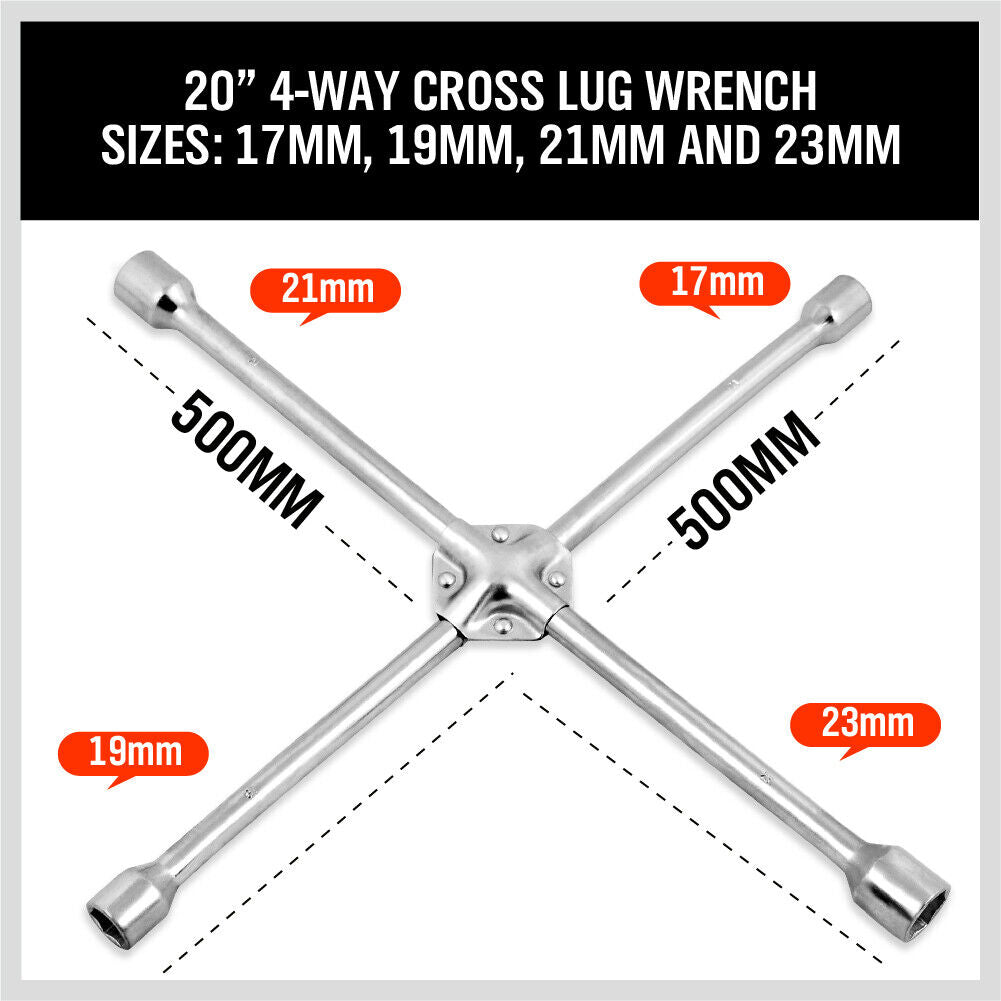 20” Wheel Brace Spanner 4-way Cross Wrench Car Tyre Nut 17 19 21 23mm Socket - TOGA Multiverse