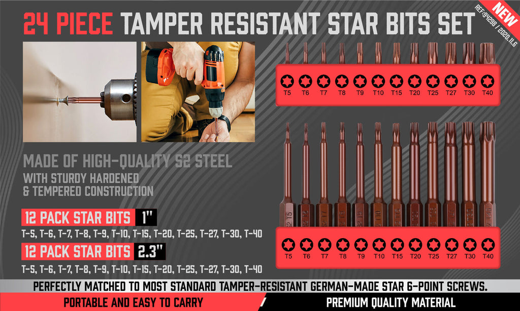 24Pc Torx Bit Set Star Head Screwdriver Bit Long Security Temper Proof T5-T40 - TOGA Multiverse