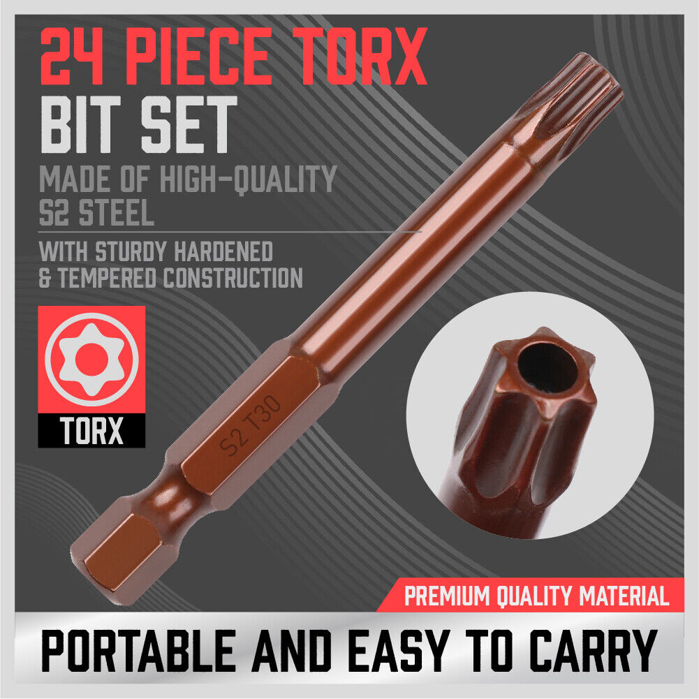 24Pc Torx Bit Set Star Head Screwdriver Bit Long Security Temper Proof T5-T40 - TOGA Multiverse