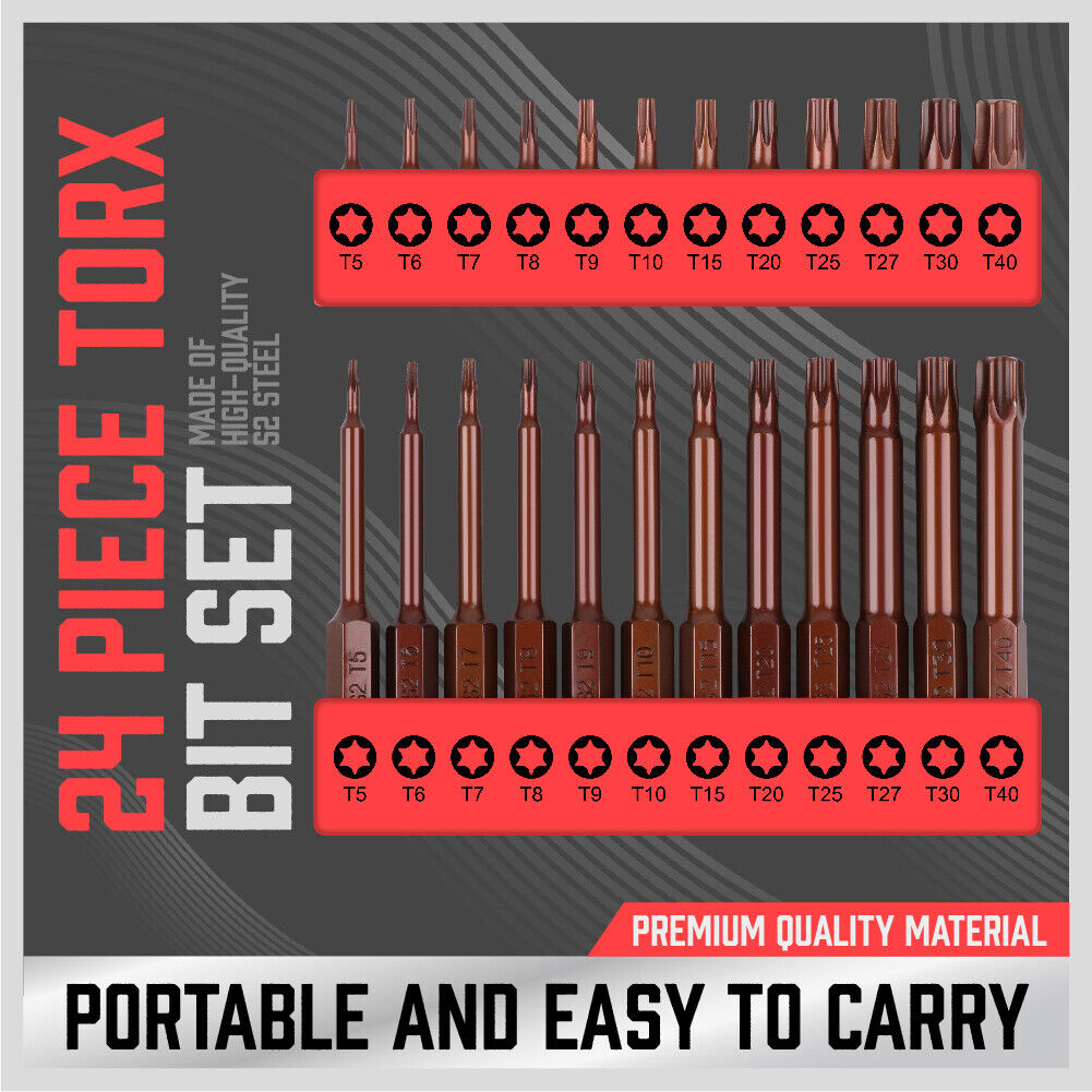 24Pc Torx Bit Set Star Head Screwdriver Bit Long Security Temper Proof T5-T40 - TOGA Multiverse