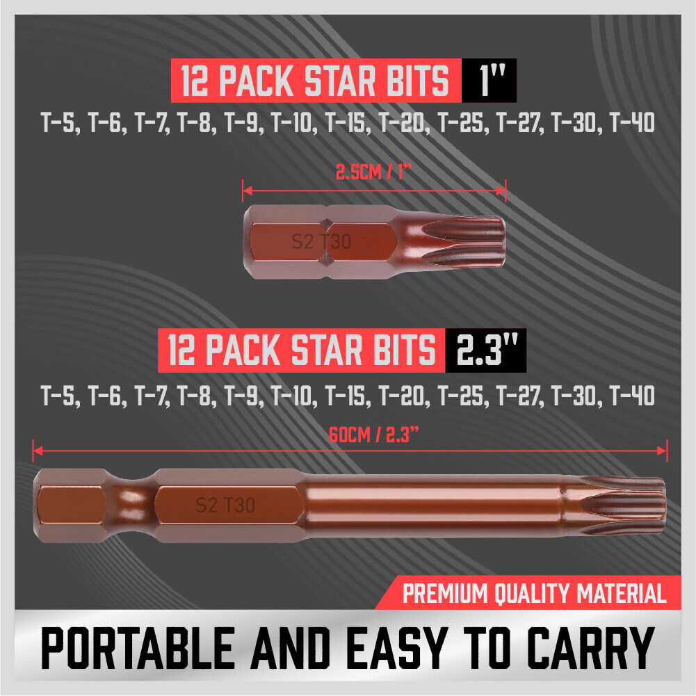 24Pc Torx Bit Set Star Head Screwdriver Bit Long Security Temper Proof T5-T40 - TOGA Multiverse