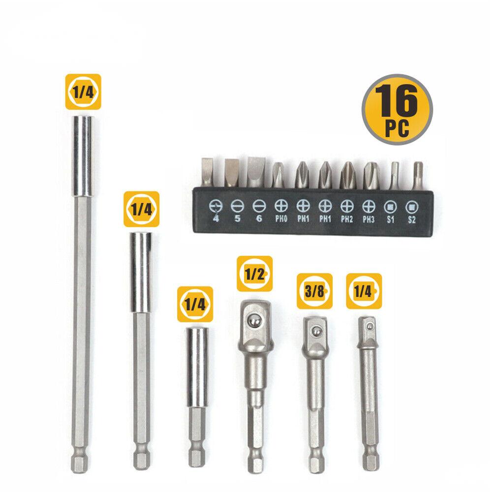 16Pc Socket Bit Adaptor Set Power Drill Nut Driver Extension Screwdriver Bits - TOGA Multiverse