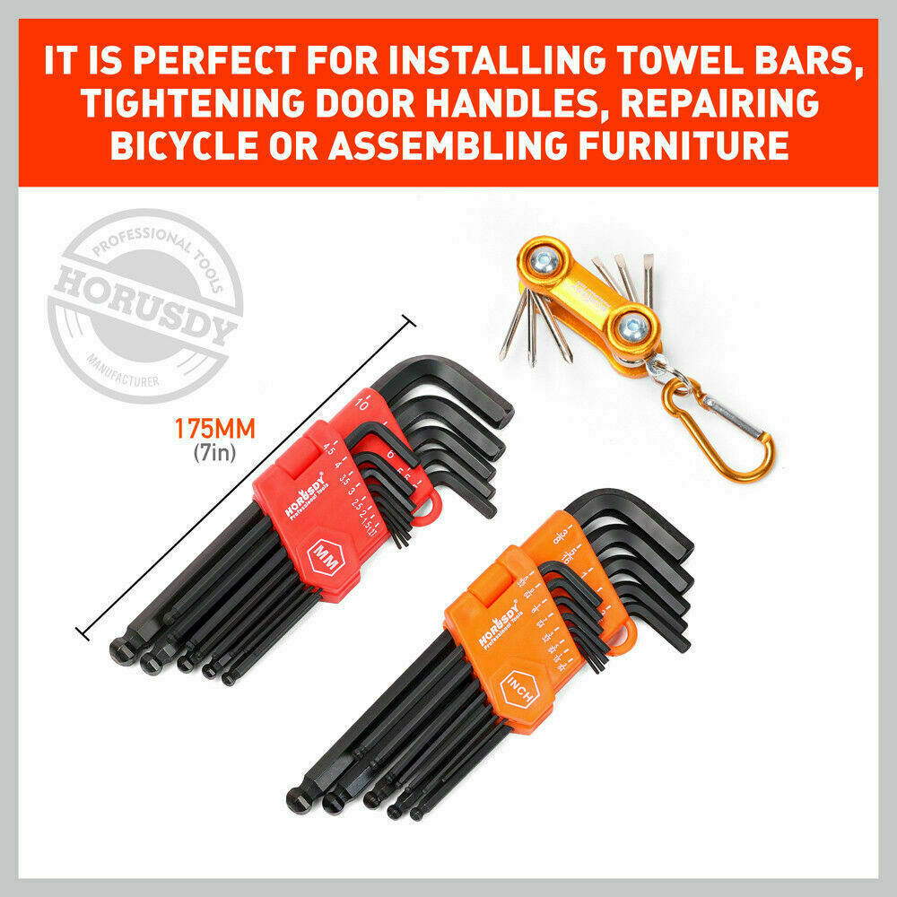 26Pc Allen Wrench Set Ball End Long Arm Hex Key Metric & Imperial With Holders - TOGA Multiverse