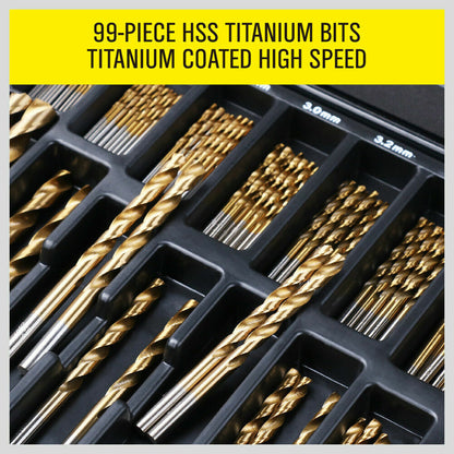 99Pc Drills Set HSS Titanium Coated Wood Plastic Metal Metric 1.5-10mm With Case - TOGA Multiverse