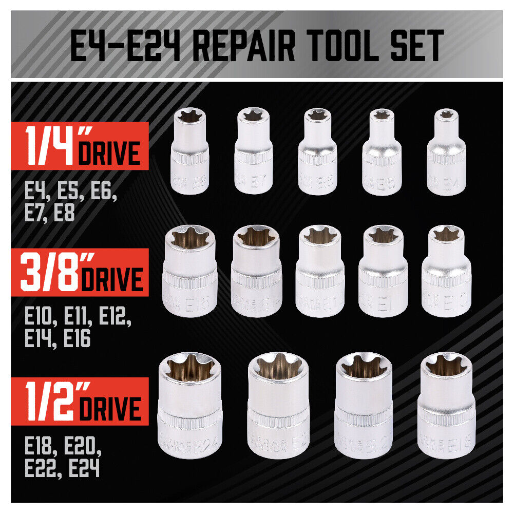 14Pc E Torx Socket Set Female Start Bit External Hex Torque E4-E24 With Case - TOGA Multiverse