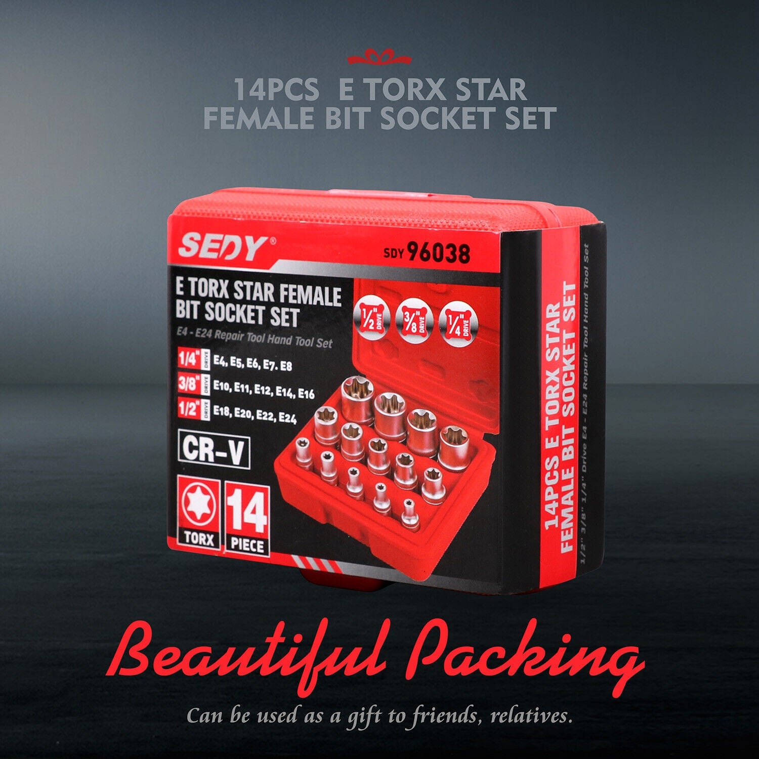 14Pc E Torx Socket Set Female Start Bit External Hex Torque E4-E24 With Case - TOGA Multiverse