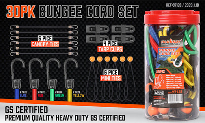 30-Piece Premium Bungee Cord Assortment Includes 10” to 40” Bungee Cords, Canopy Ties & Tarp Clips - TOGA Multiverse