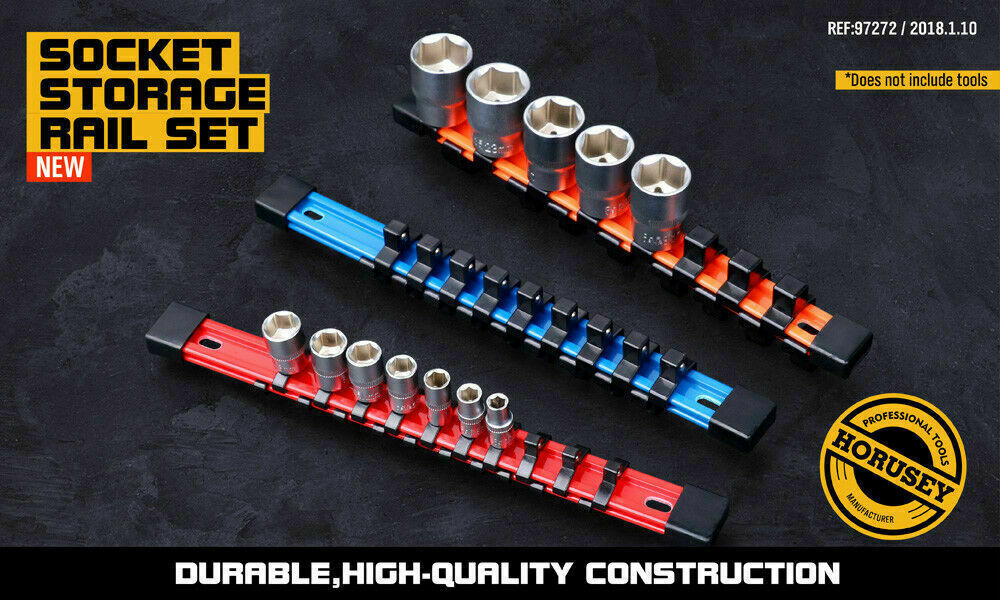 3Pc Double-Side Sockets Holder Tool Organizer Rails WorkShop Rack 1/4" 3/8" 1/2" - TOGA Multiverse