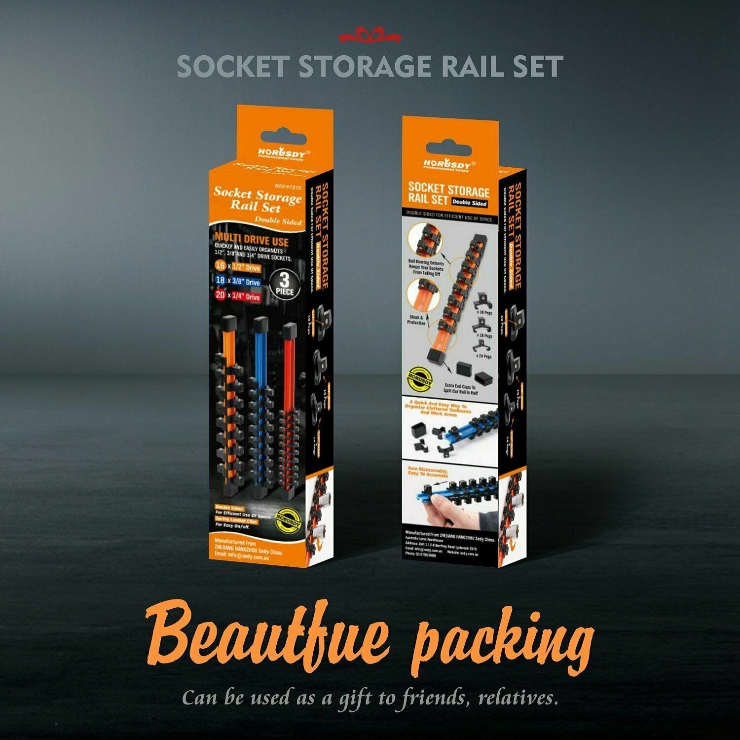 3Pc Double-Side Sockets Holder Tool Organizer Rails WorkShop Rack 1/4" 3/8" 1/2" - TOGA Multiverse