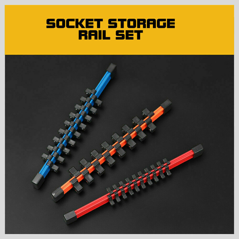 3Pc Double-Side Sockets Holder Tool Organizer Rails WorkShop Rack 1/4" 3/8" 1/2" - TOGA Multiverse