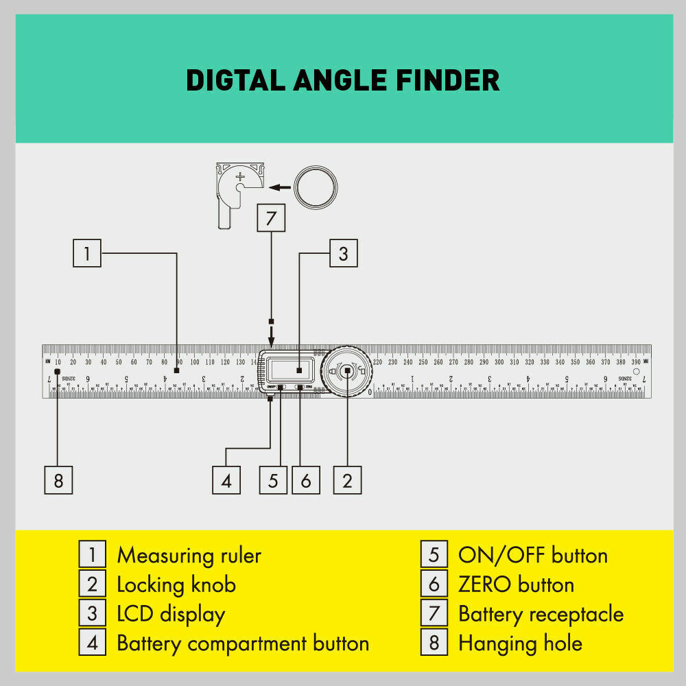 200mm Digital Angle Finder Ruler Protractor Measure Meter Stainless Steel 0-360° - TOGA Multiverse