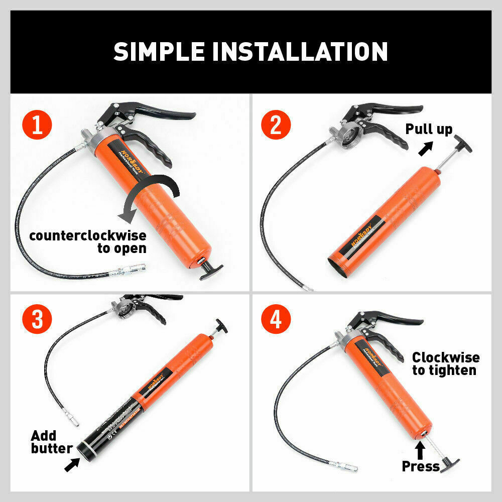 18'' Manual Pistol Grip Grease Gun Flow Pressure 4500PSI Flexi Hose & Coupler - TOGA Multiverse