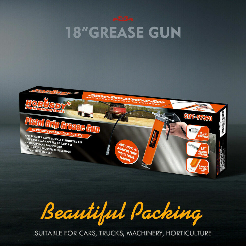 18'' Manual Pistol Grip Grease Gun Flow Pressure 4500PSI Flexi Hose & Coupler - TOGA Multiverse