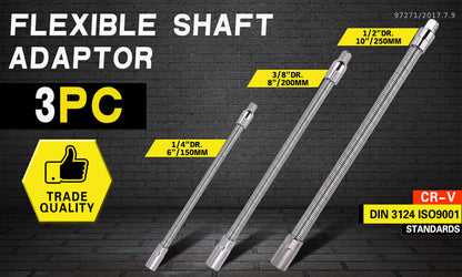 3PC Flexible Socket Extension Bars Shaft Set 1/2" 1/4" 3/8" Drive 10" 8" 6" Long - TOGA Multiverse