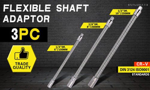 3PC Flexible Socket Extension Bars Shaft Set 1/2" 1/4" 3/8" Drive 10" 8" 6" Long - TOGA Multiverse
