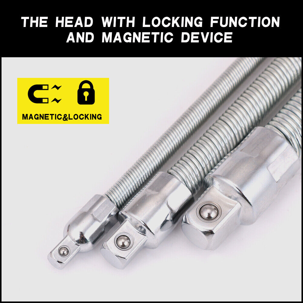 3PC Flexible Socket Extension Bars Shaft Set 1/2" 1/4" 3/8" Drive 10" 8" 6" Long - TOGA Multiverse