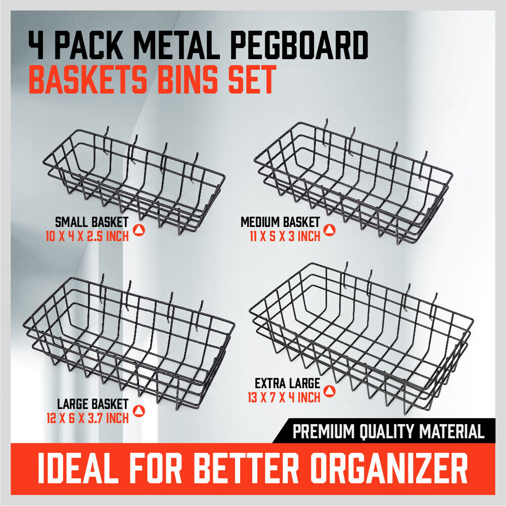 4Pc Pegboard Baskets Set Storage Bins Peg Board Organizer 4 Size Display Hangers - TOGA Multiverse