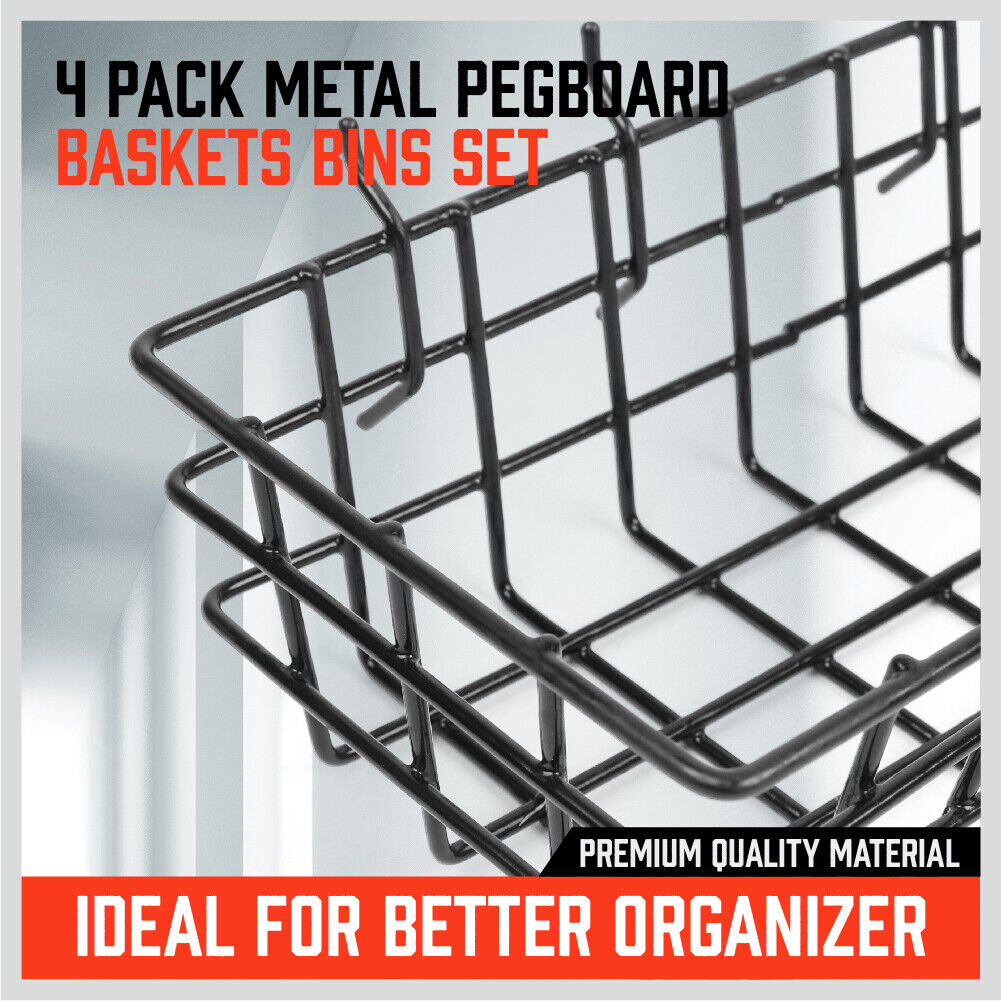 4Pc Pegboard Baskets Set Storage Bins Peg Board Organizer 4 Size Display Hangers - TOGA Multiverse