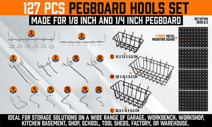 127Pc Pegboard Hooks Set Storage Baskets Organizer Hanger Inc. 4 Small Peg Board - TOGA Multiverse