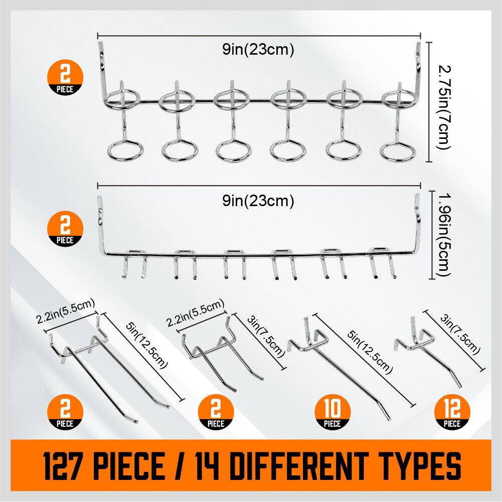 127Pc Pegboard Hooks Set Storage Baskets Organizer Hanger Inc. 4 Small Peg Board - TOGA Multiverse