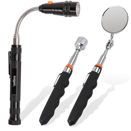 3Pc Magnetic Pick Up Tool Swivel Inspection Mirror Flexible Telescope LED Light - TOGA Multiverse