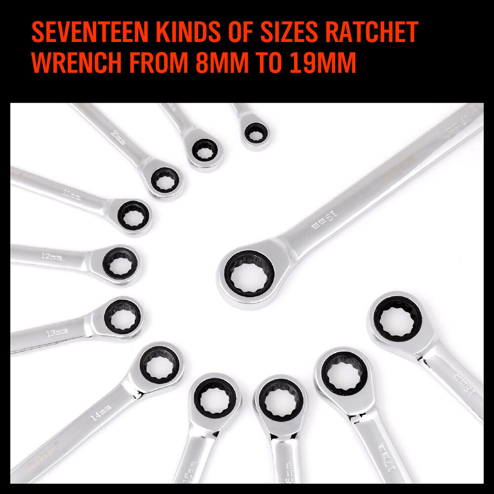 12Pc Ratchet Spanner Set Metric Open & Ring Wrenches 8-19mm CR-V + Rolling Bag - TOGA Multiverse