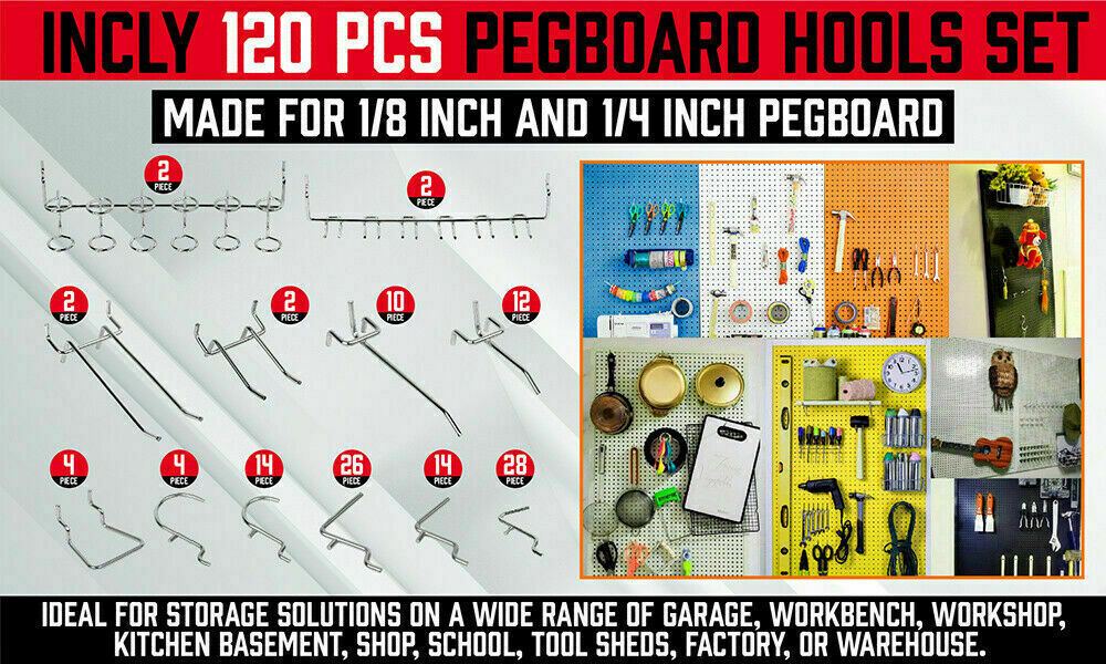 120Pc Pegboard Hooks Set Slat Wall Hanger Garage Organizer Shop Display Hanging - TOGA Multiverse